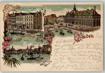 26721 W2970 Emden , Ostfriesland 1899 Lithographie Hotel zum Weissen Haus Rathaus Hafen Dampfer