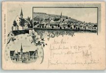 92421 W8460 Schwandorf , Bay 1900 Lithographie Kreuzbergkirche Marktplatz