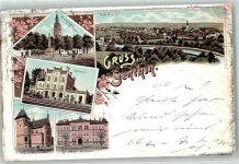 39307 O3280 Genthin 1898 Lithographie Marktplatz Kirche Bahnhof Kgl. Lehrer Seminar Präparandenanstalt