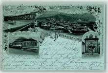 69151 W6903 Neckargemünd 1898 Lithographie / Mondschein Bahnhof Gasthaus Eisenbahn Dampflokomotive Altes Stadttor Neckarbrücke