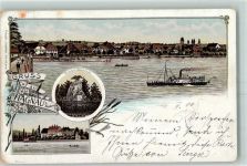88709 W7759 Hagnau am Bodensee 1900 Lithographie Kriegerdenkmal Schloss Kirchberg Raddampfer