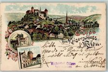 08499 O9803 Mylau 1898 Lithographie Kaiserschloss Schlosshof Rathaus