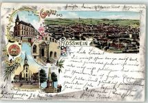 04741 O7304 Roßwein 1898 Lithographie Siegesdenkmal Post Gasthaus Klosterkeller