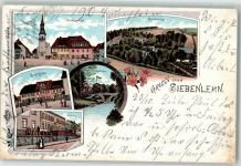 09603 O9201 Siebenlehn 1900 Lithographie Romanus Ratskeller Schule Zollhaus Bahnpost Leipzig- Dresden
