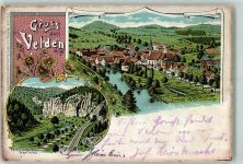 91235 W8564 Velden , Mittelfr 1901 Lithographie Pregnitztal Rother Felsen