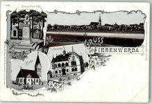 04895 O7901 Bad Liebenwerda Lithographie Vorläufer Denkmal Friedrich Wilhelm III. Kirche Kreishaus