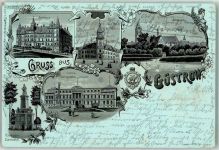 18273 O2600 Güstrow 1902 Lithographie Post Land- u. Amtsgerichtsgebäude Kriegerdenkmal Domkirche