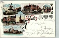 28195 W2800 Hemelingen 1898 Lithographie Windmühle Aktien-Brauerei Schule Bahnhof Kaiser Wilhelm I.-Denkmal Bahnpoststempel