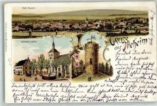33039 W3493 Nieheim 1900 Lithographie Kaiserturm Rathaus Kirche