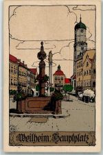 82362 W8120 Weilheim i. OB Künstlersteindruck Hauptplatz Marktbrunnen