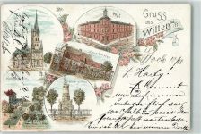 58452 W5810 Witten 1899 Lithographie Kath. Marien-Kirche Hohenstein Post Haus Witten Kriegerdenkmal