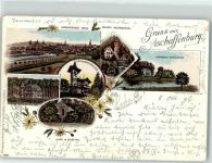 63739 W8750 Aschaffenburg 1896 Lithographie Schloß Mespelbrunn Jagdschloß Büchelberghäuschen Schönbaum Schlößchen