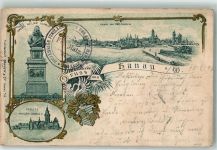 63450 W6450 Hanau 1897 Lithographie Vorläufer 300-Jahr-Feier Philipp Ludwig-Denkmal Schloß Philipp Ludwig II Wappen