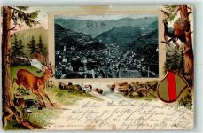 79669 W7863 Zell im Wiesental 1905 Prägedruck Rehbock Auerhahn Wappen