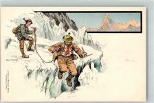 Bergsteiger Gletscherspalte Alpine Postkarten Verlag Seeger Platz, E. 1899 Lithographie / Künstlerkarte