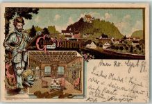 88289 W7981 Waldburg , Württ 1899 Lithographie Die Waldburg Ritter Rittersaal
