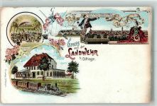 31712 W3066 Landwehr 1907 Lithographie Eule Corpsstudent Studenten-Gasthaus Ballsaal Schild und Degen Studentika