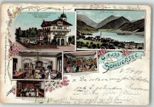 83727 W8162 Schliersee 1899 Lithographie Schliersee Ludwig Anwarders Hotel Burghofzimmer Weinstüberl Festsaal