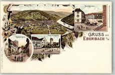 69412 W6930 Eberbach , Baden Lithographie Rosenturm Pulverturm Marktplatz