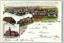 09366 O9150 Stollberg , Erzgeb 1901 Lithographie Rathaus Bürgerschule Schloss Hoheneck