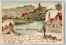 91788 W8834 Pappenheim , Mittelfr 1897 Lithographie Klosterkirche Altes Schloss Burg