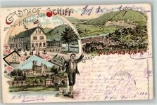 69239 W6918 Neckarsteinach 1899 Lithographie Gasthaus zum Schiff Mittelburg