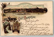 86911 W8918 Dießen a. Ammersee 1906 Lithographie Beyerdiessen Klostergarten Wasserfall Kirchenaltaransicht Ammersee Salondampfer