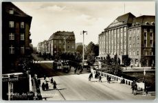 Gleiwitz Gliwice - An der Wilhelmstraße Straßenbahn Oldtimer Litfaßsäule Tankstelle