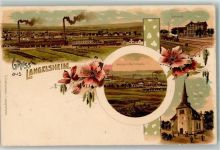 38685 W3394 Langelsheim Lithographie Sophien- und Marienhütte Bahnhof Kirche