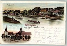 19258 O2830 Boizenburg 1898 Lithographie Elbberge Frachtkahn Kirche Rathaus