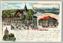 30989 W3007 Gehrden , Han 1899 Lithographie Gasthaus Waldschlösschen Ratskeller Kirche