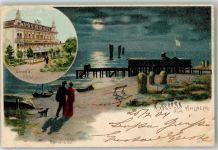 17419 O2252 Seebad Ahlbeck 1904 Lithographie Strand-Hotel Damenbad Seesteg Mondschein