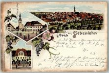 09603 O9201 Siebenlehn 1900 Lithographie Marktplatz Dorfkirche