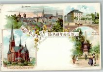 02625 O8600 Bautzen Lithographie Maria Martha-Kirche Hotel Gude Kriegerdenkmal