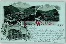77709 W7620 Wolfach 1898 Lithographie / Mondschein Schule Rathaus