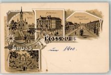 06842 O4530 Roßlau Elbe Gebrauchsspuren Kirche Mittelschule Jahnstein Hauptstraße Kaiserl. Postamt Lithographie