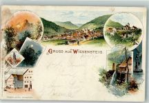 73349 W7346 Wiesensteig 1898 Lithographie Drackenstein Papiermühle Gasthaus z. Post Steinernes Weib