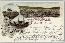 36381 W6490 Schlüchtern 1897 Lithographie Stadtwappen Kgl. Seminar Schloss Brandenstein Singvögel
