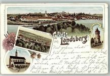 86899 W8910 Landsberg a. Lech 1905 Gebrauchsspuren Lithographie Mutterturm Stadtpfarrkirche St. Katharina-Vorstadt
