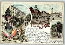 07743 O6900 Jena 1899 Gebrauchsspuren Lithographie Universitätsgebäude Student Marktplatz