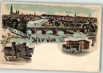 89231 W7910 Neu-Ulm Lithographie Friedens-Kaserne Bahnhof Ulmer Münster Donau