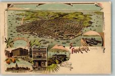 San Francisco Lithographie Hotel Hafen Chinatown Stadthaus Fähre