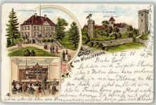 31188 W3201 Wohldenberg 1898 Gebrauchsspuren Hotel-Schloß Wohldenberg Aussichtsturm Ruine Litho