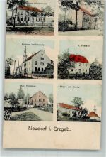 09465 O9314 Neudorf , Erzgeb 1918 Foto AK Volksschulen Kgl. Postamt Gemeindeamt Kgl. Försterei