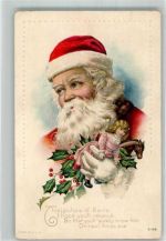 Puppen Stechpalme Gedficht Santa Claus Weihnachtsmann 1906 Lithographie / Prägedruck