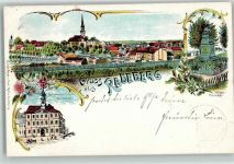 01454 O8142 Radeberg 1904 Lithographie Kriegerdenkmal Gasthaus zum Ratskeller