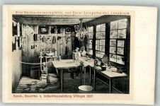 78048 W7730 Villingen -Schwenningen 1907 Foto AK Kunst-, Gewerbe- und Industrieausstellung 1907 Alte Uhrmacherwerkstätte O. Spiegelhalter Bahnpost Konstanz-Offenburg