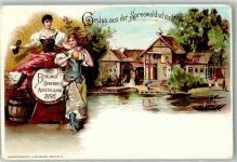 10115 O1193 Treptow 1896 Lithographie Berliner Gewerbeausstellung 1896 Aus der Spreewaldschänke Kellnerinnen