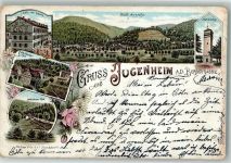 64342 W6104 Seeheim-Jugenheim 1895 Gebrauchsspuren Lithographie Hotel z. Krone Melibocus-Turm
