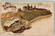 07778 O6904 Dornburg , Saale 1900 Lithographie Dornberg im 15. Jahrhundert Dornburg Gasthaus "Schiesshaus"